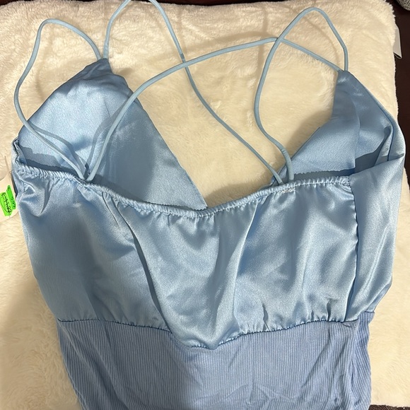 Blue ribbed/satin bodysuit new with tags - Picture 2 of 5